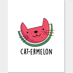 Cat-ermelon Cute Cat Watermelon Pun Posters and Art